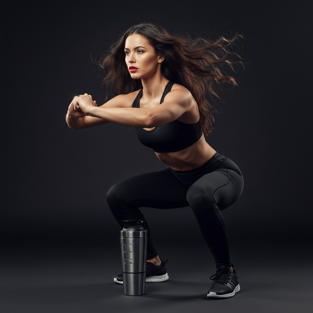 Femme sportive utilisant shaker protéine après entraînement en salle de gym
