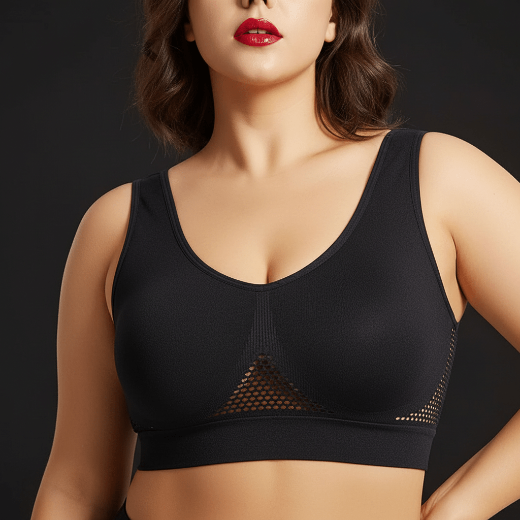 Gros plan sur une brassière femme confortable avec motif délicat et maintien fort