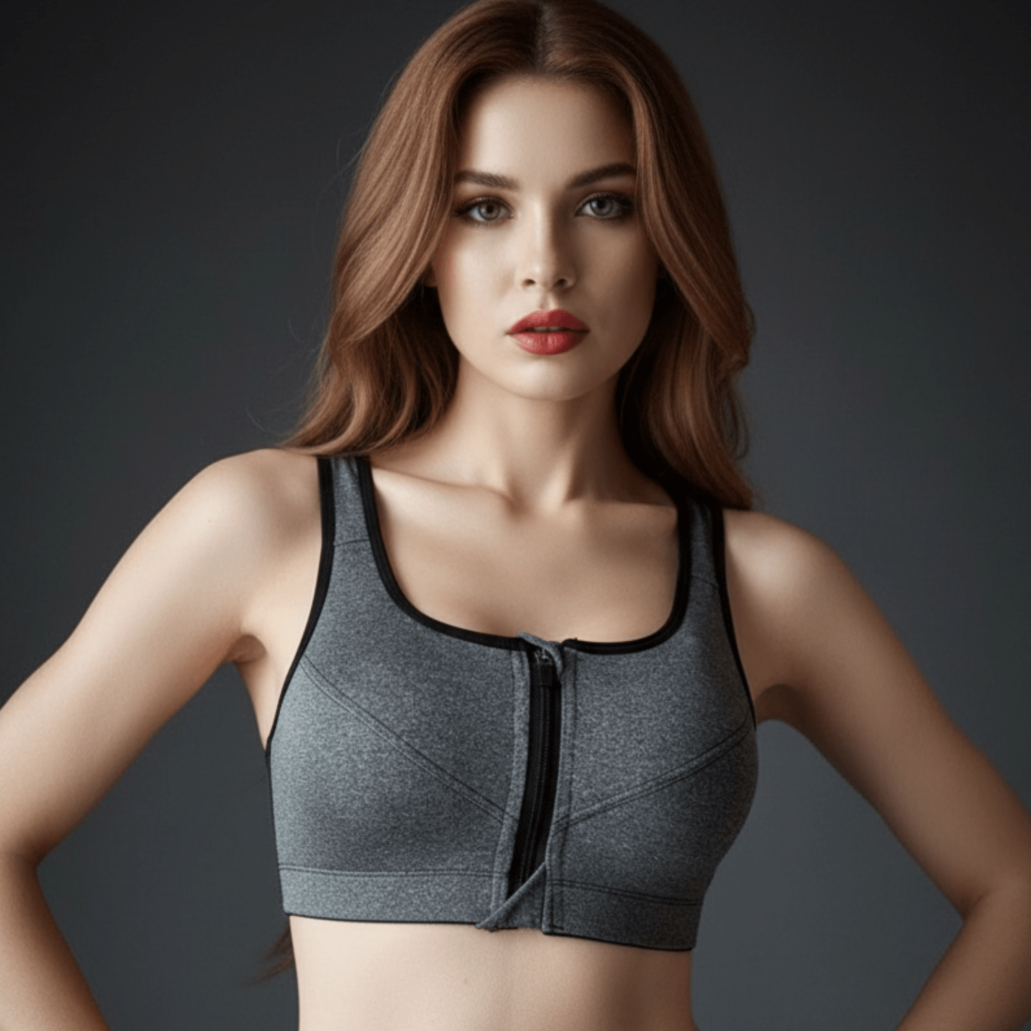 Gros plan fermeture éclair avant brassière sport femme système révolutionnaire