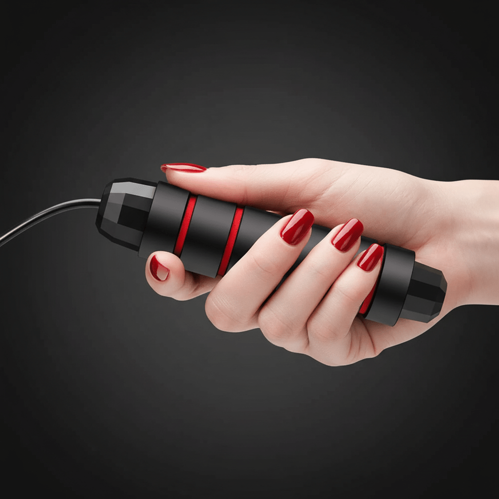 Gros plan poignées ergonomiques corde a sauter mousse mémoire forme antidérapante