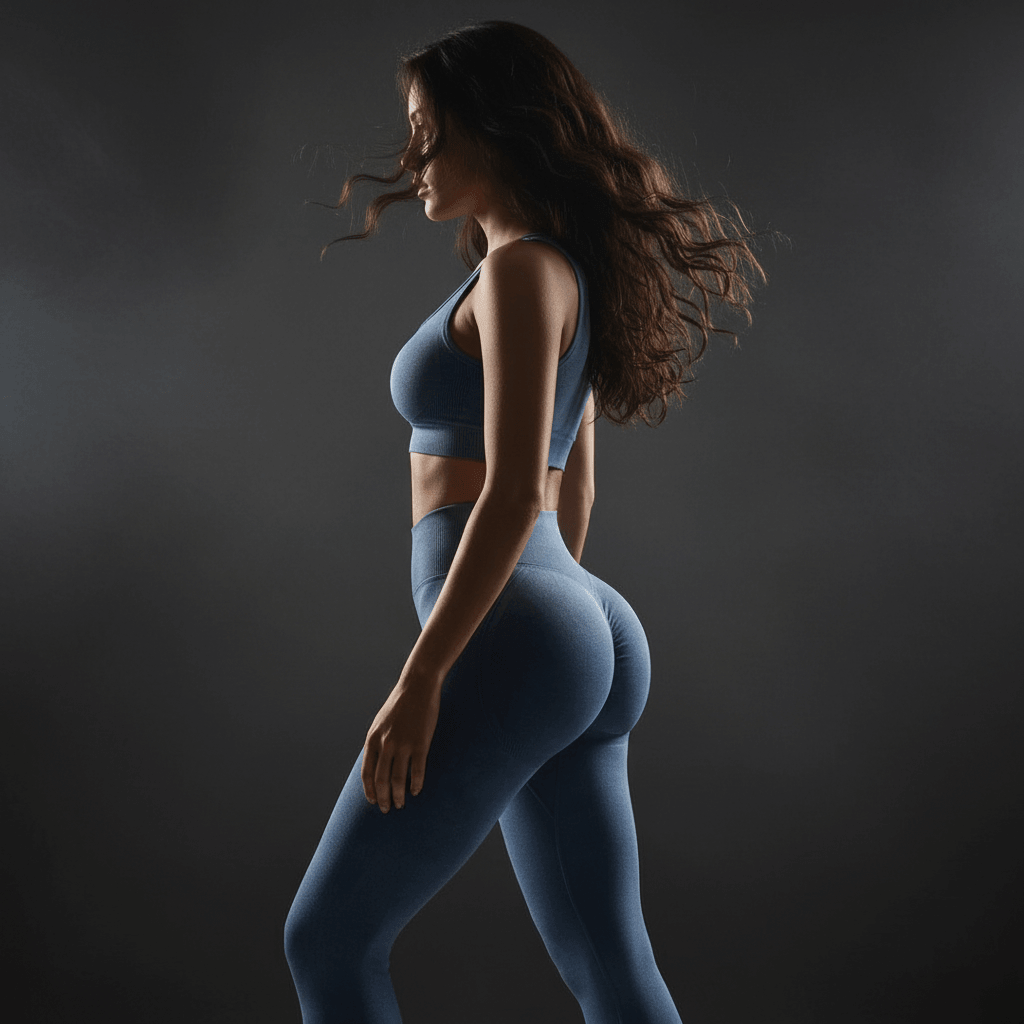 Gros plan sur la ceinture du legging yoga premium, offrant un soutien abdominal délicat et un effet sculptant raffiné