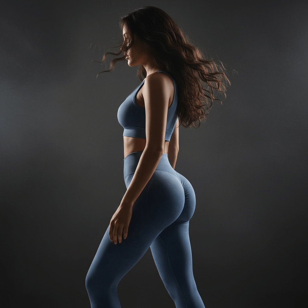 Gros plan sur la ceinture du legging yoga premium, offrant un soutien abdominal délicat et un effet sculptant raffiné