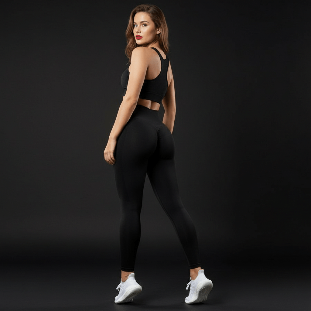 Gros plan tissu legging femme sport Contour vert sauge, 78% nylon 22% élasthanne, micro-perforé respirant, sans couture