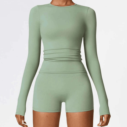 Haut de sport compressif femme manches longues seconde peau, parfait pour yoga dynamique et pilates