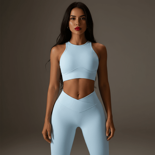 Haut sport bleu ciel côtelé push up maintien parfait musculation fitness