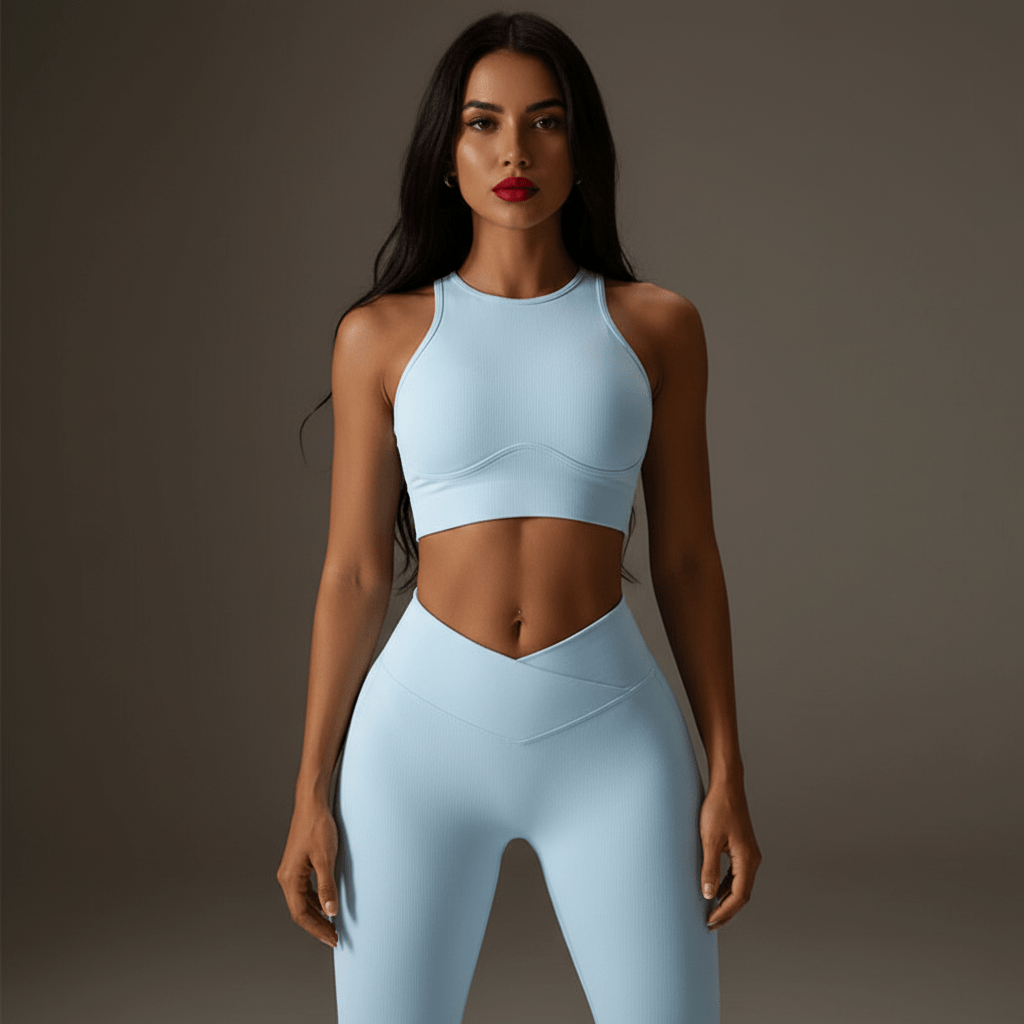 Haut sport bleu ciel côtelé push up maintien parfait musculation fitness