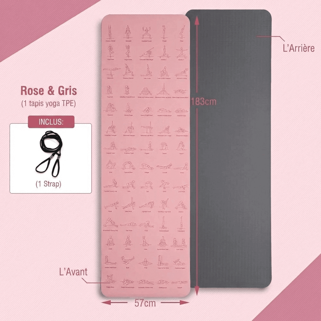 Infographie dimensions tapis de yoga ZEN : 183 cm x 57 cm x 6 mm
