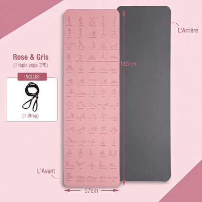Infographie dimensions tapis de yoga ZEN : 183 cm x 57 cm x 6 mm
