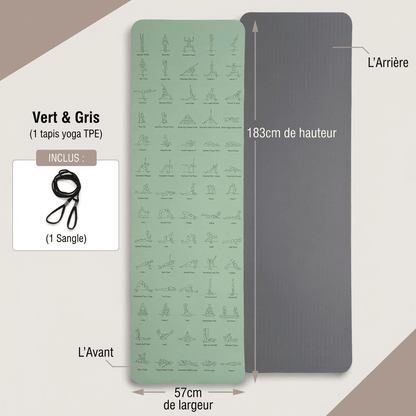Tapis de yoga vert ZEN 6mm, vue de face, TPE écologique