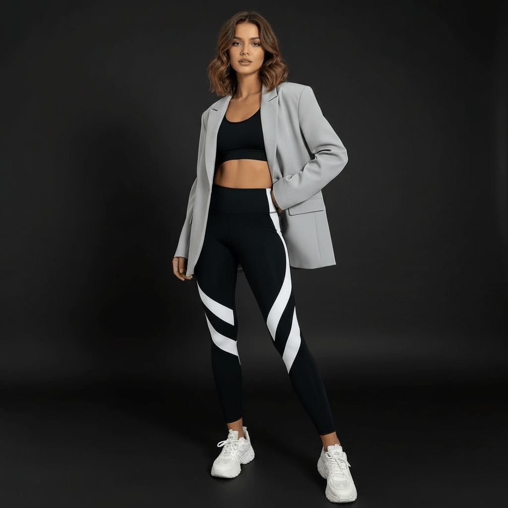 Legging femme noir blanc taille haute effet sculptant silhouette casual chic