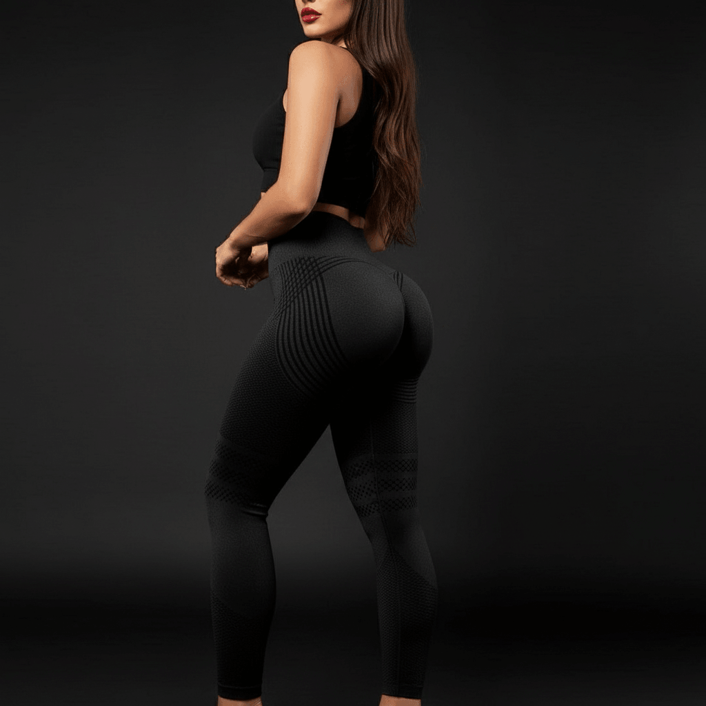 Legging anti-cellulite gainant noir taille haute push-up fessier compression drainante femme