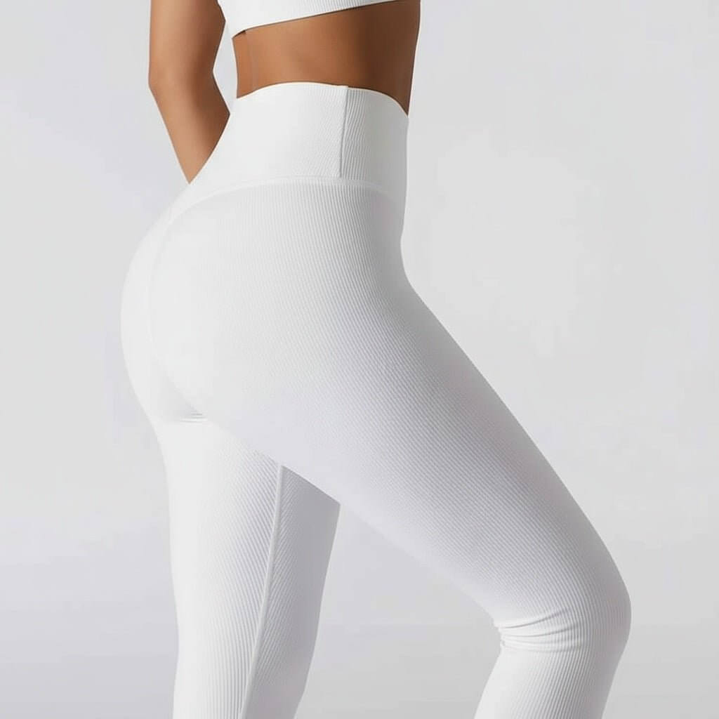 Legging blanc sport femme taille haute maintien abdominal