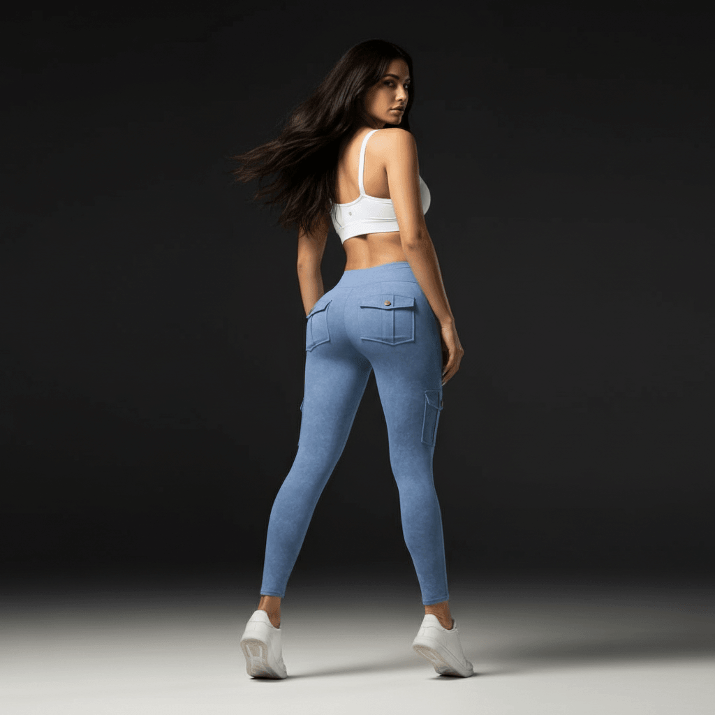 Legging cargo stretch et confortable, conçu dans une matière douce qui ne se déforme pas, avec poches arrière et latérales