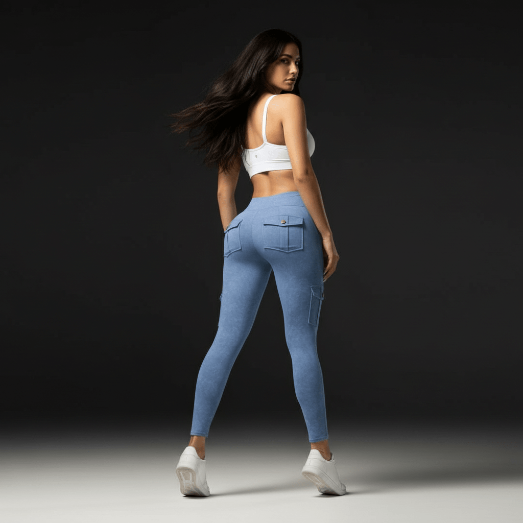 Legging cargo stretch et confortable, conçu dans une matière douce qui ne se déforme pas, avec poches arrière et latérales