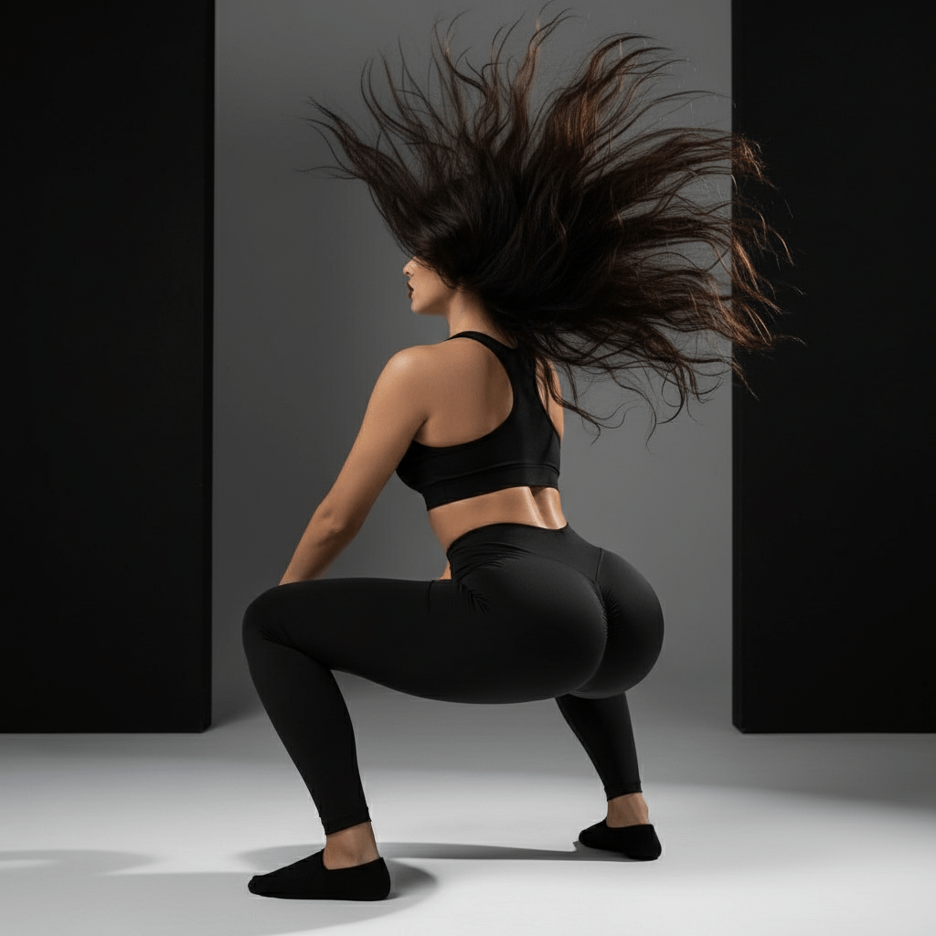 Legging de training taille basse effet scrunch, opaque et stretch, offrant un maintien parfait pendant un squat.