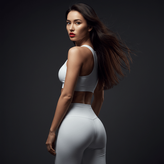 Legging effet nu femme vue de face - Legging taille haute blanc avec ceinture gainante POSITIFLOW