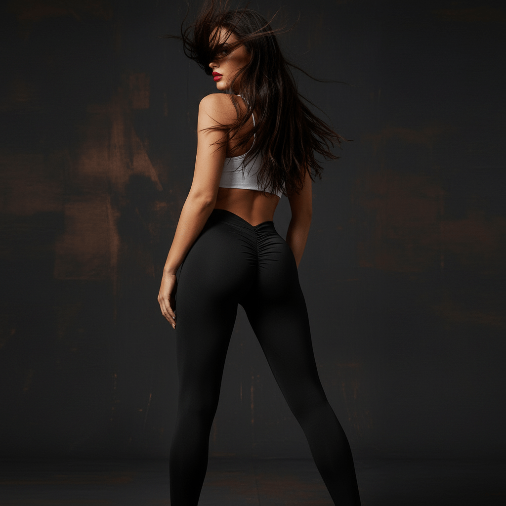 Legging elastique taille haute sans couture femme noir effet sculptant vue de face