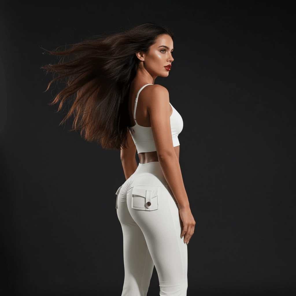 Legging femme profil latéral - Legging femme taille haute ceinture contournée modelage courbes naturel