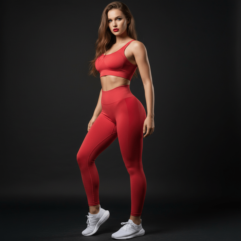 Legging femme sport Contour noir, taille haute galbante, vue de face - technologie sans couture, compression ciblée ventre hanches cuisses