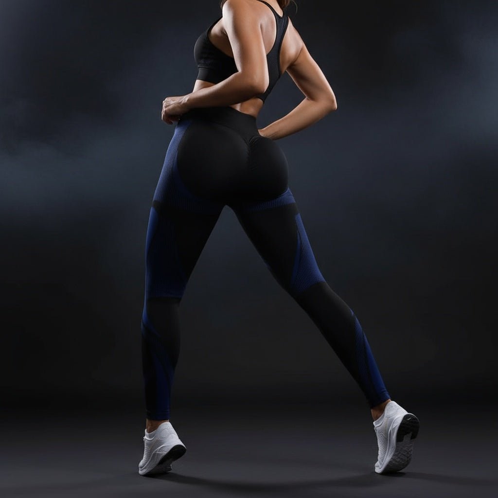 Legging noir compression femme vue arrière effet galbant fessiers et cuisses affinées