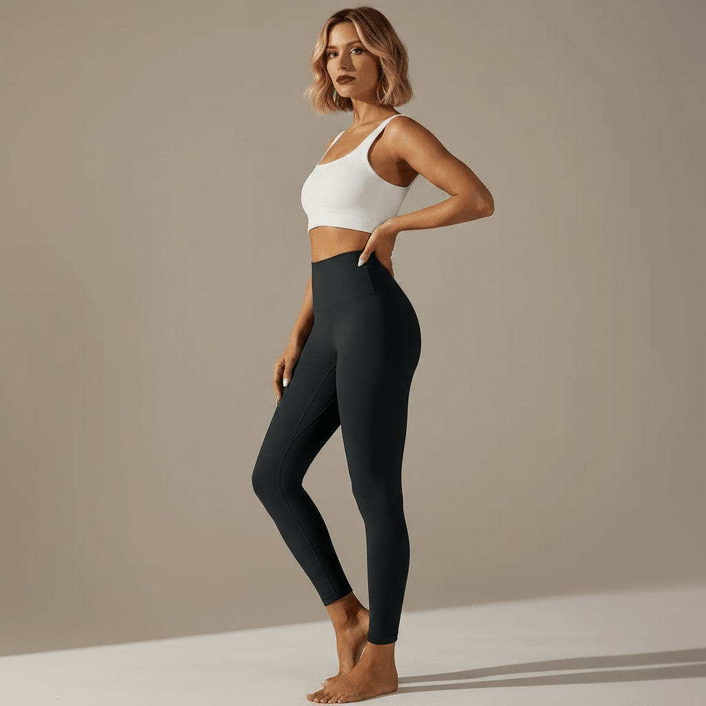 Legging Effet Nu noir femme vue profil debout taille haute sculptant studio