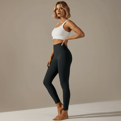Legging Effet Nu noir femme vue profil debout taille haute sculptant studio