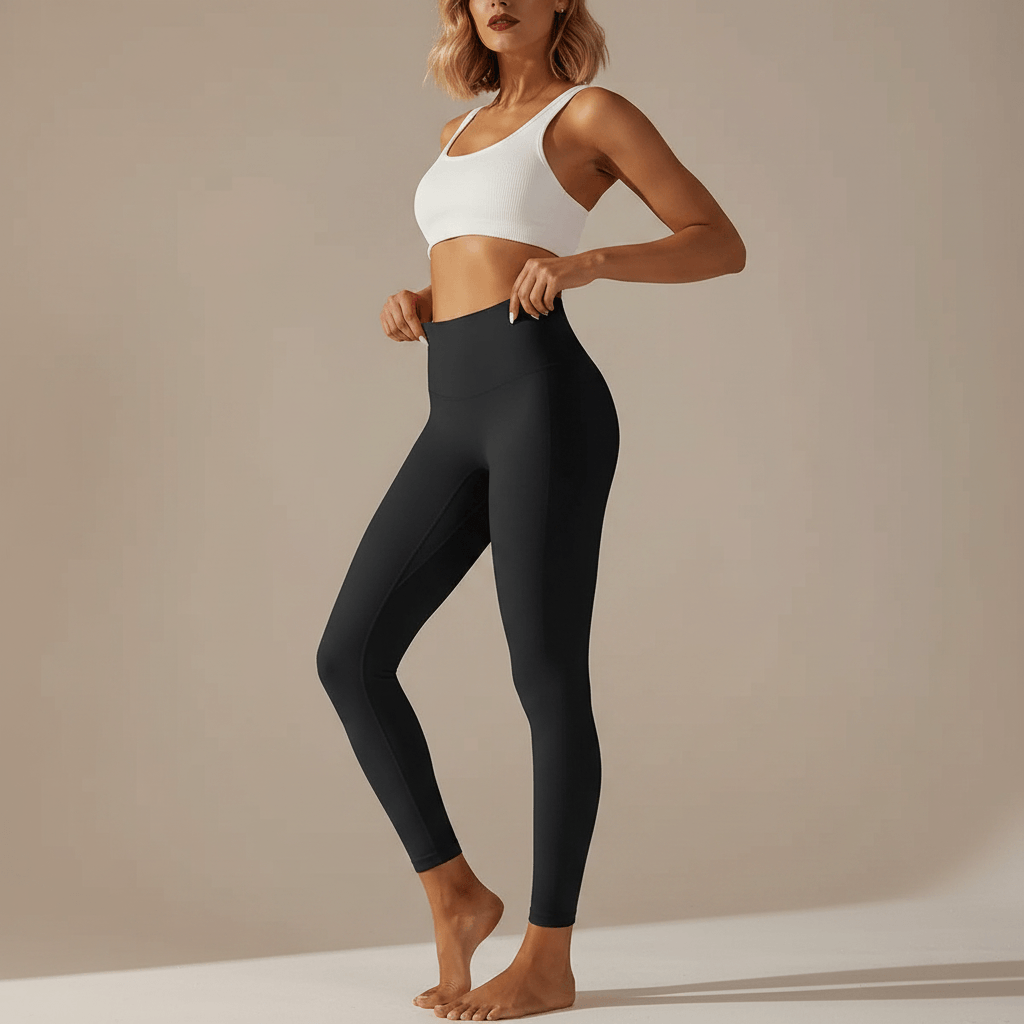 Legging Effet Nu noir femme démonstration maintien taille haute sculptant seconde peau studio