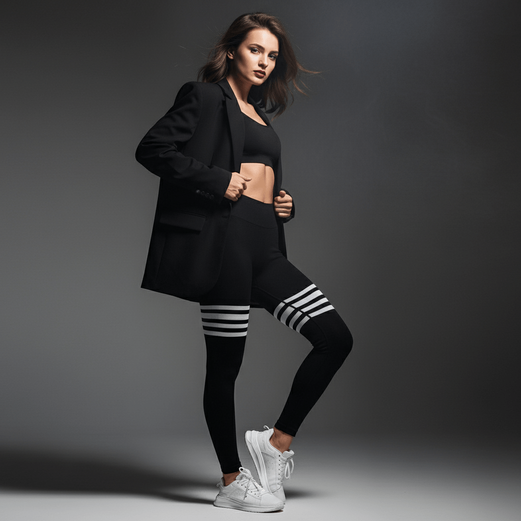 Legging sport femme rayures verticales sans couture taille haute gainant