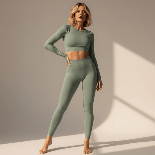 Legging Sport Taille Haute Femme vert sauge push-up photo principale studio