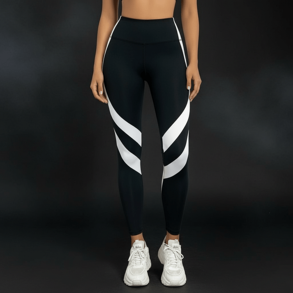 Leggings bicolores noir blanc femme taille haute avec maintien abdominal