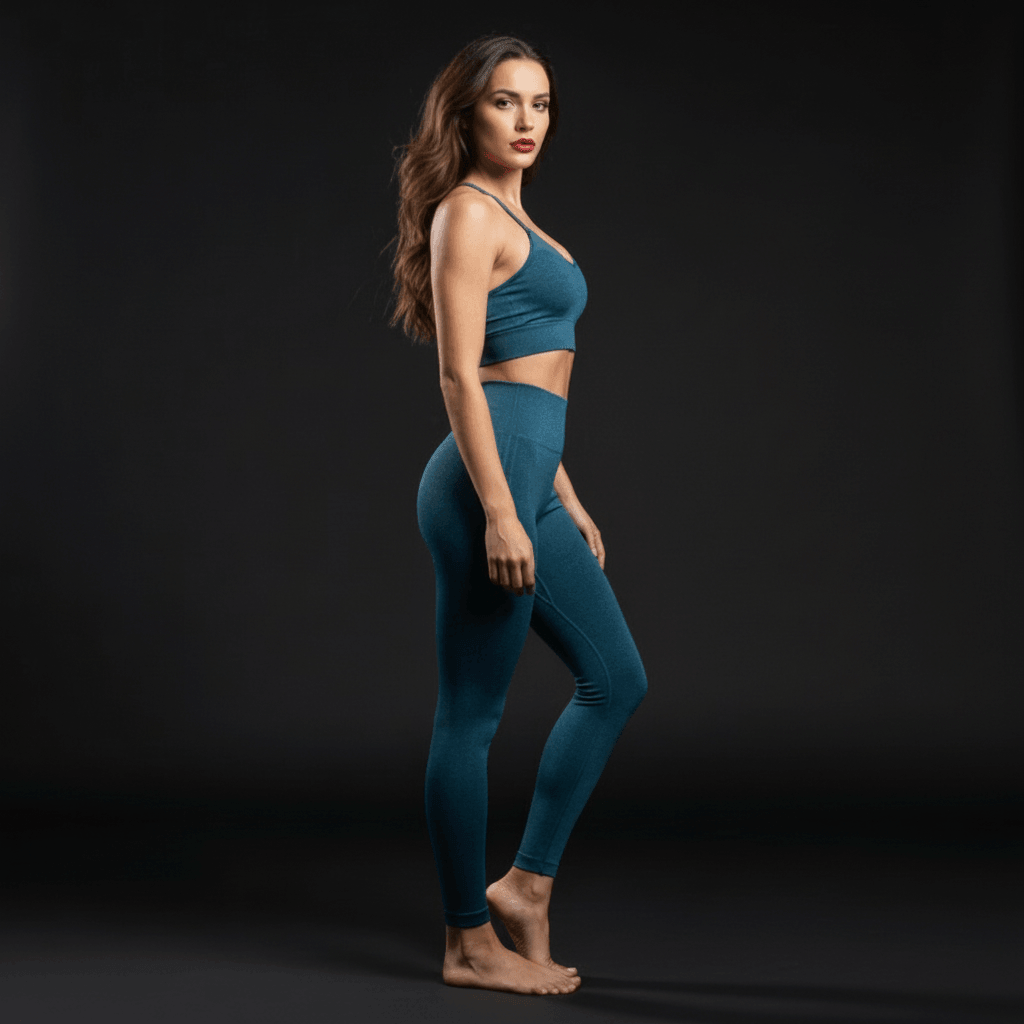 Mannequin taille S tenue sport femme chic ensemble fitness élégant coupe ajustée