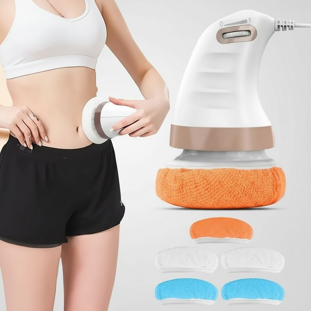 Masseur anti-cellulite vibrant Positiflow avec ses 3 têtes de massage interchangeables.