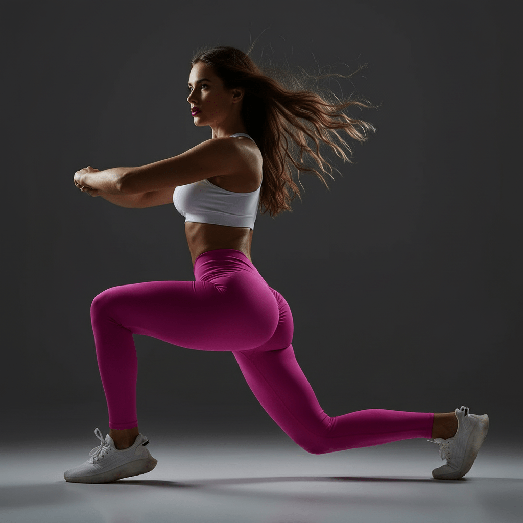 Modèle portant legging elastique taille haute gainant en squat montrant opacité et maintien