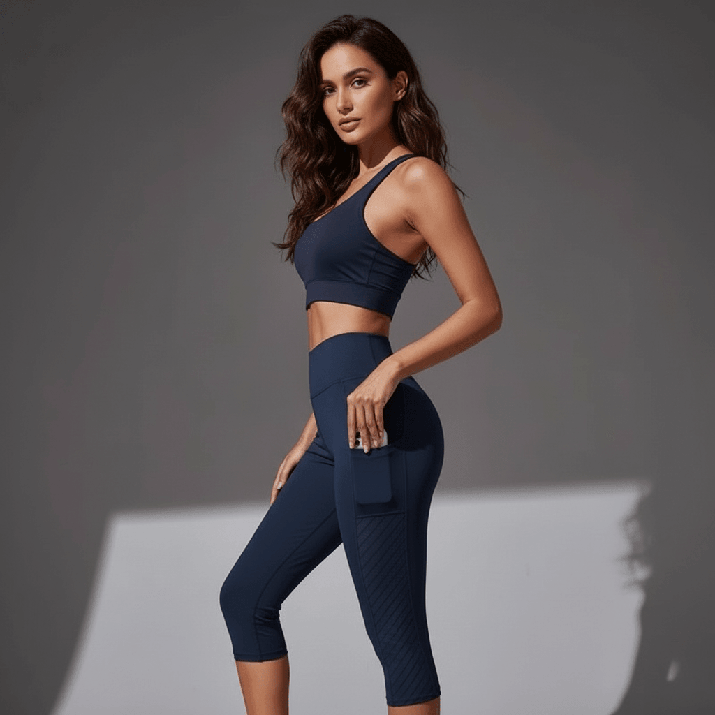 Opacité totale garantie du legging running capri bleu même pendant squats profonds et mouvements d'étirement intenses