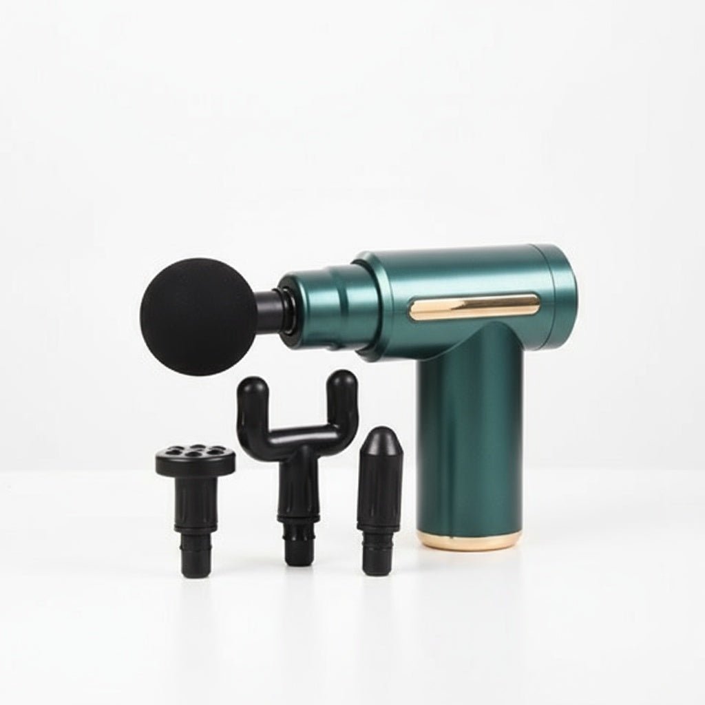 Pistolet de massage musculaire POSITIFLOW design ergonomique T avec 4 embouts interchangeables pour récupération sportive
