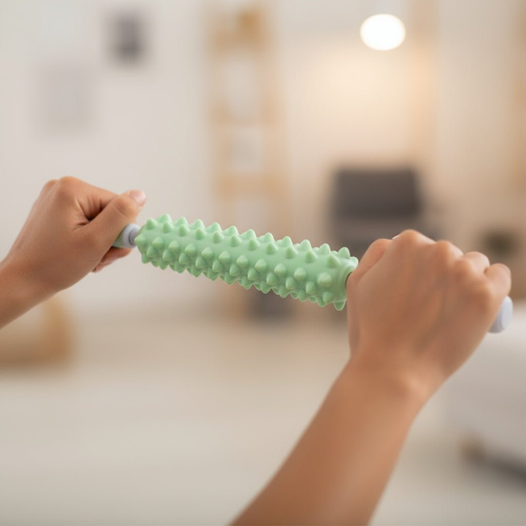 Préparation muscles rouleau massage POSITIFLOW avant sport yoga fitness amélioration amplitude mouvement performance