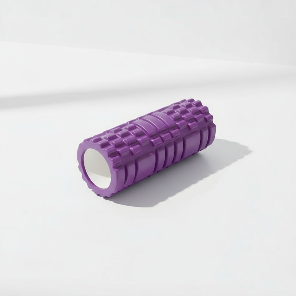 Rouleau de massage musculaire POSITIFLOW violet avec picots ergonomiques pour récupération sport bien-être