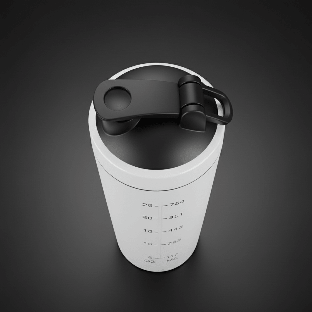 Shaker inoxydable blanc en mouvement secouage - Gourde protéine rouge mélange parfait 15-20 secondes