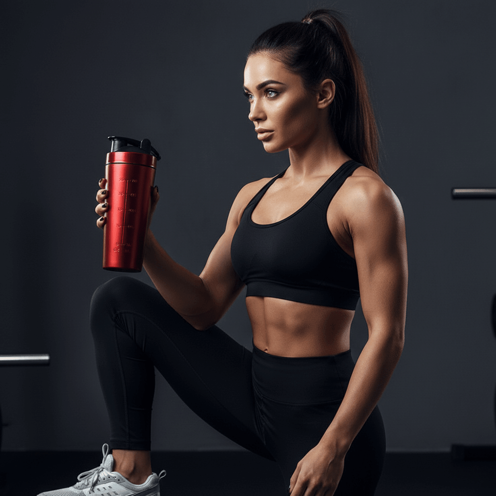 Shaker inoxydable rouge premium 750ml - Gourde shaker protéine rouge anti-fuite acier inoxydable sport