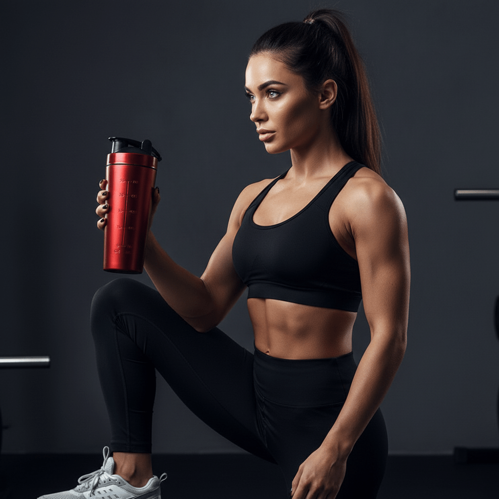 Shaker inoxydable rouge premium 750ml - Gourde shaker protéine rouge anti-fuite acier inoxydable sport