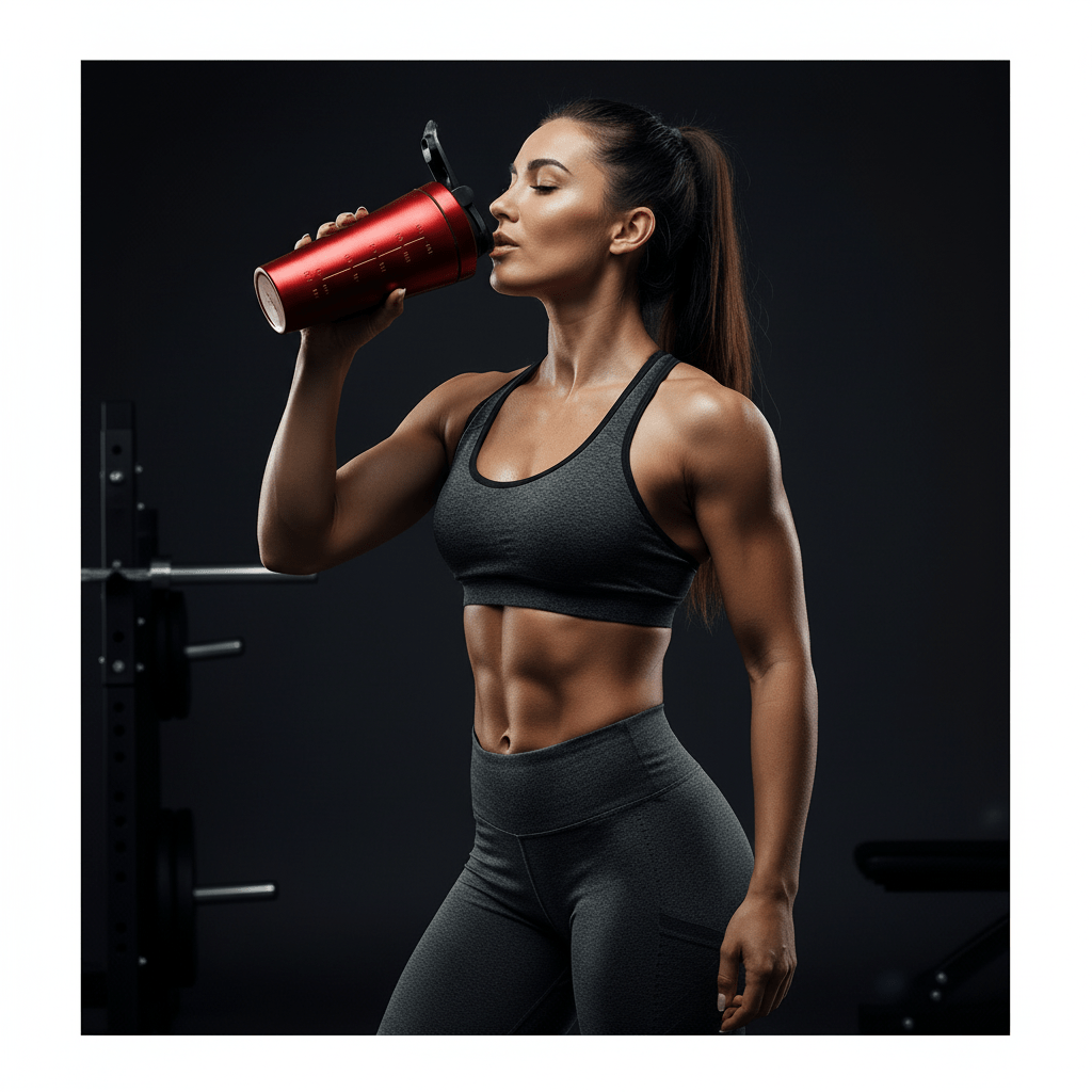 Shaker inoxydable rouge profil latéral - Gourde sport rouge anti-fuite étanchéité triple protection