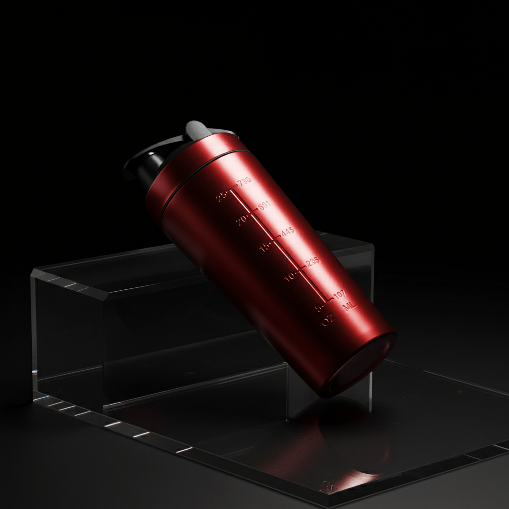 Shaker rouge vue de dos - Shaker protéine inoxydable couvercle renforcé joint silicone haute performance