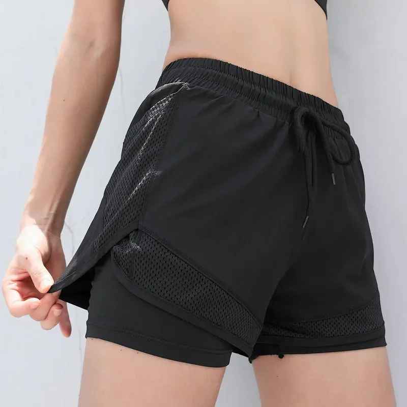 Short running femme taille haute noir, short sport course avec poche smartphone