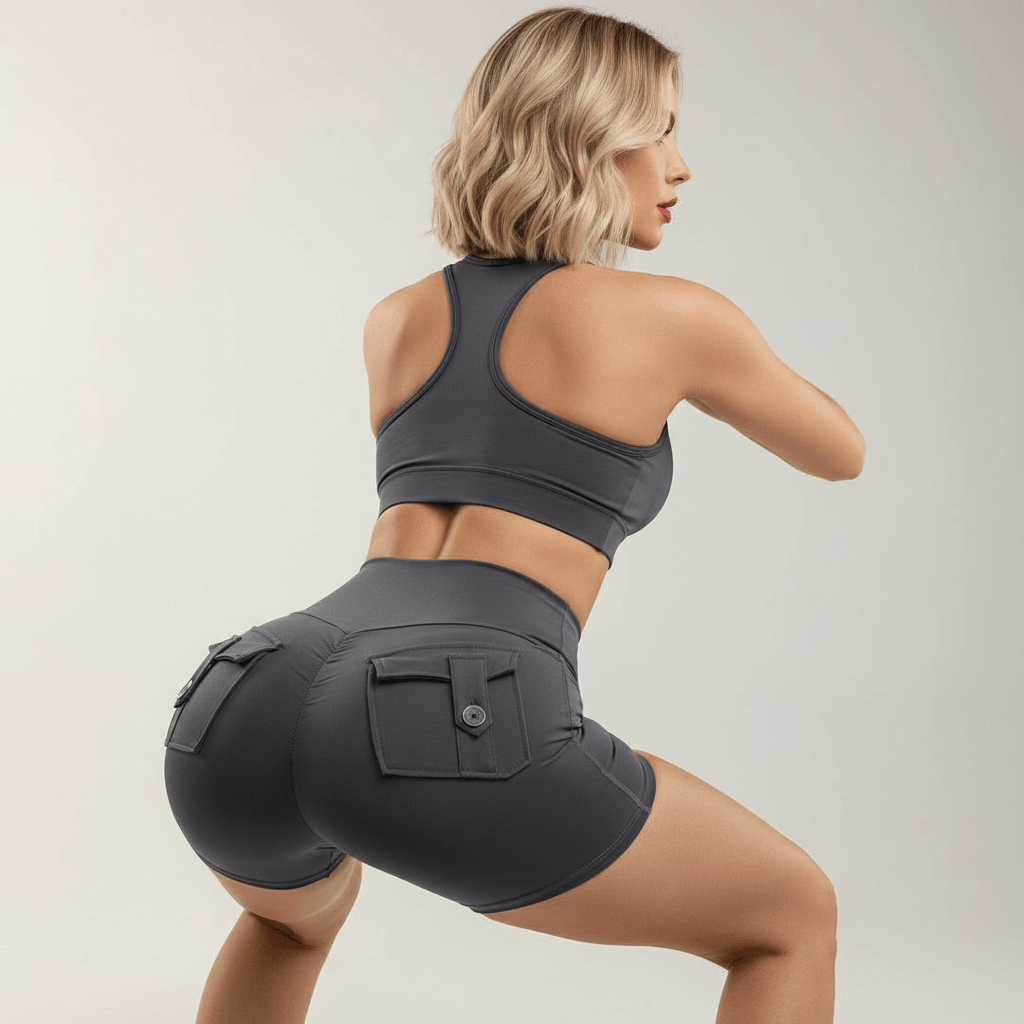Shorty cargo femme taille haute push-up | Poches arrière | Positiflow