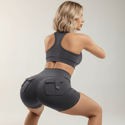 Shorty cargo femme taille haute push-up | Poches arrière | Positiflow
