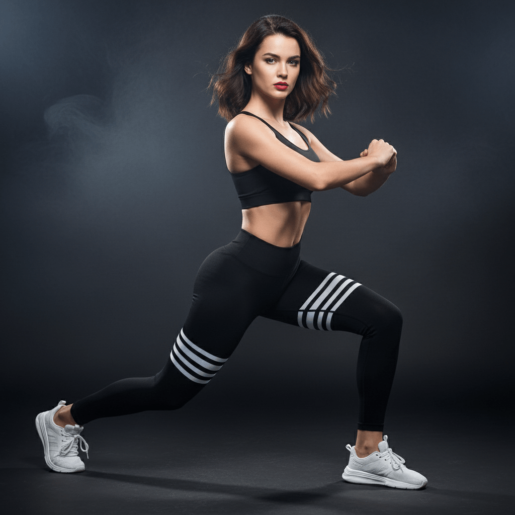 Silhouette athlétique d'une femme en legging sport femme noir, soulignant les courbes sculptées