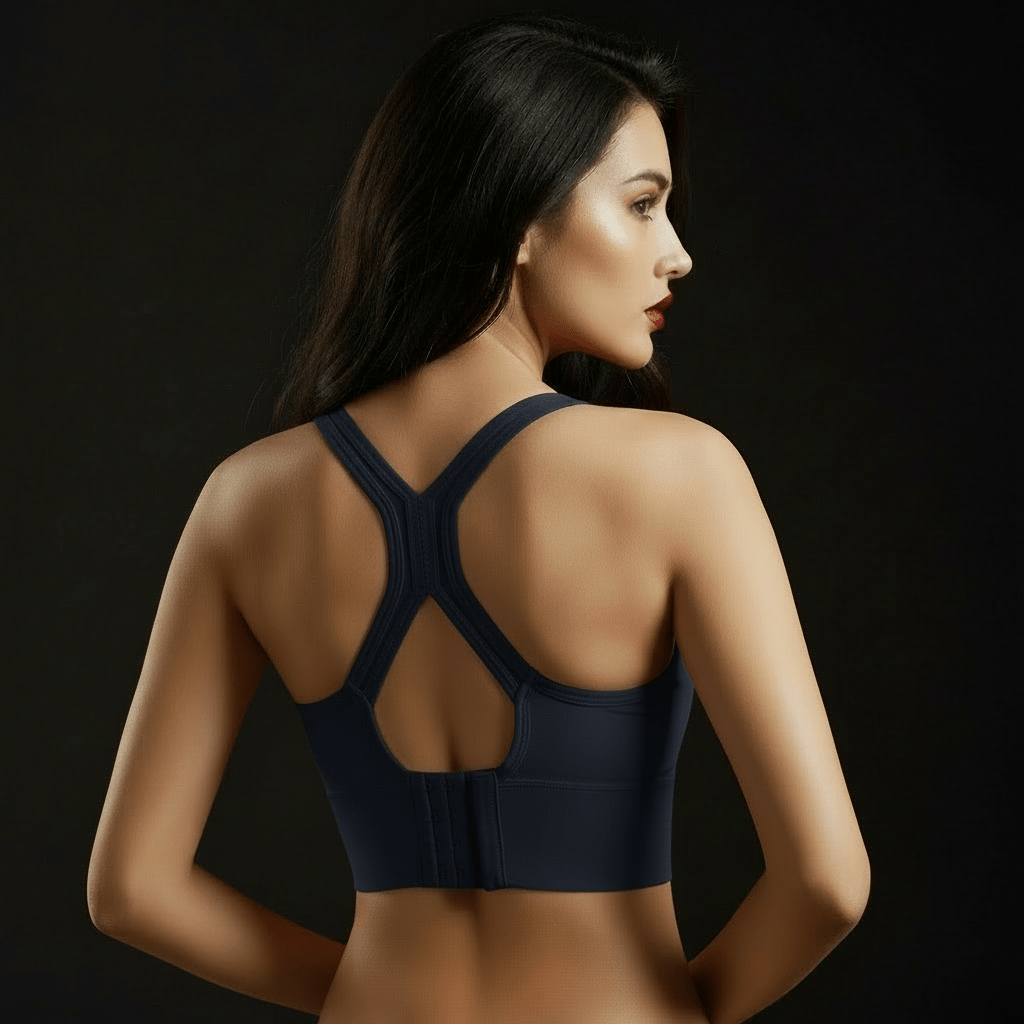 Soutien-gorge de sport antichoc bleu avec découpe croisée push-up
