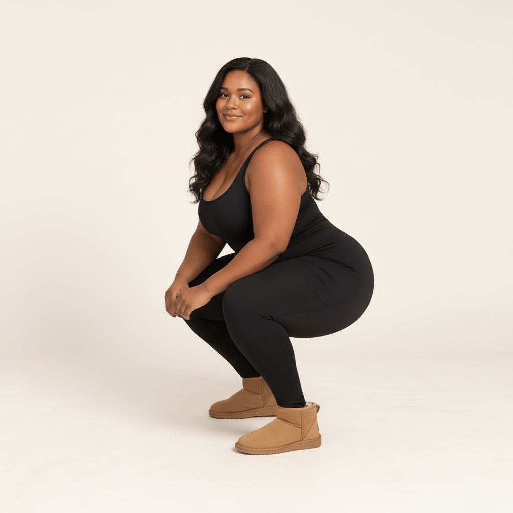 Collant polaire grande taille noir en squat profond, opacité de la maille