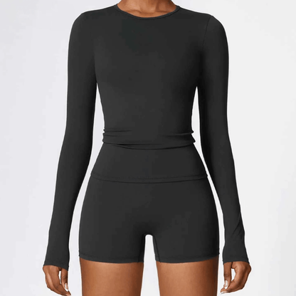 T-shirt compressif femme respirant, manches longues ajustées pour running et entraînement intensif