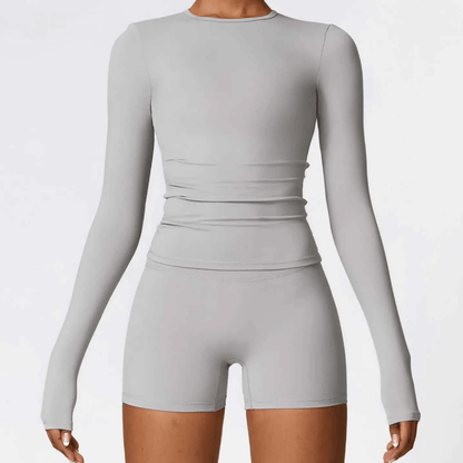T-shirt de compression sport femme manches longues seamless, maintien musculaire et confort respirant